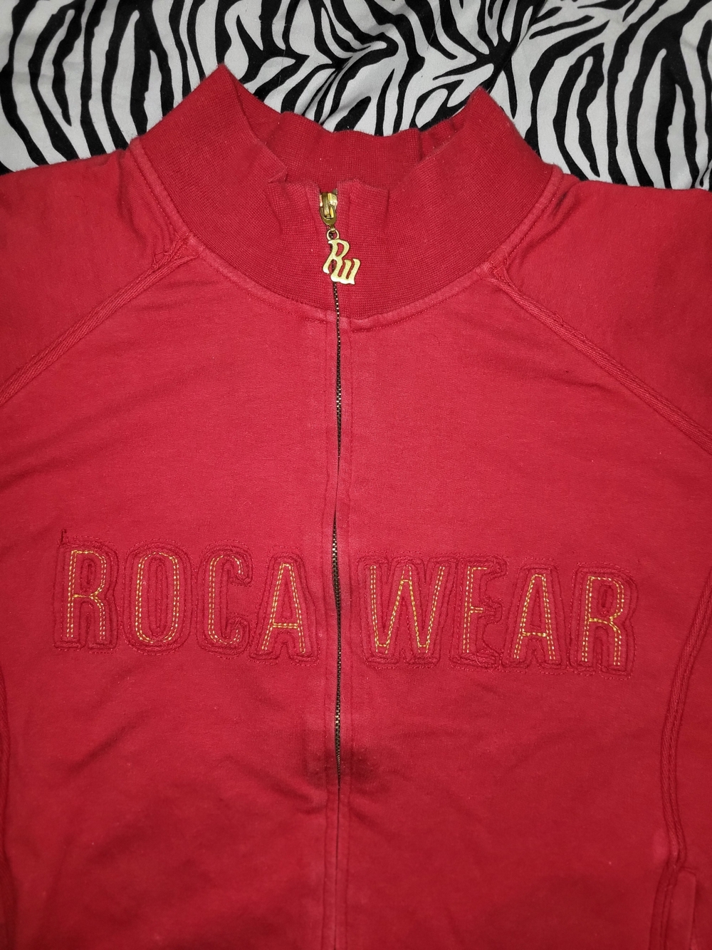 Rocawear Men's Red Zip-Up Bomber Jacket with Embroidered Logo